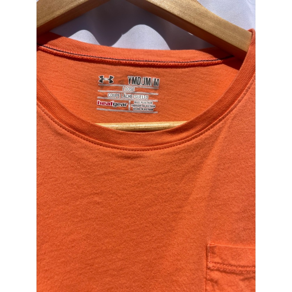 Under Armour HeatGear Orange Cropped Pocket T-Shirt Girls Youth Medium Graphic - Picture 3 of 15
